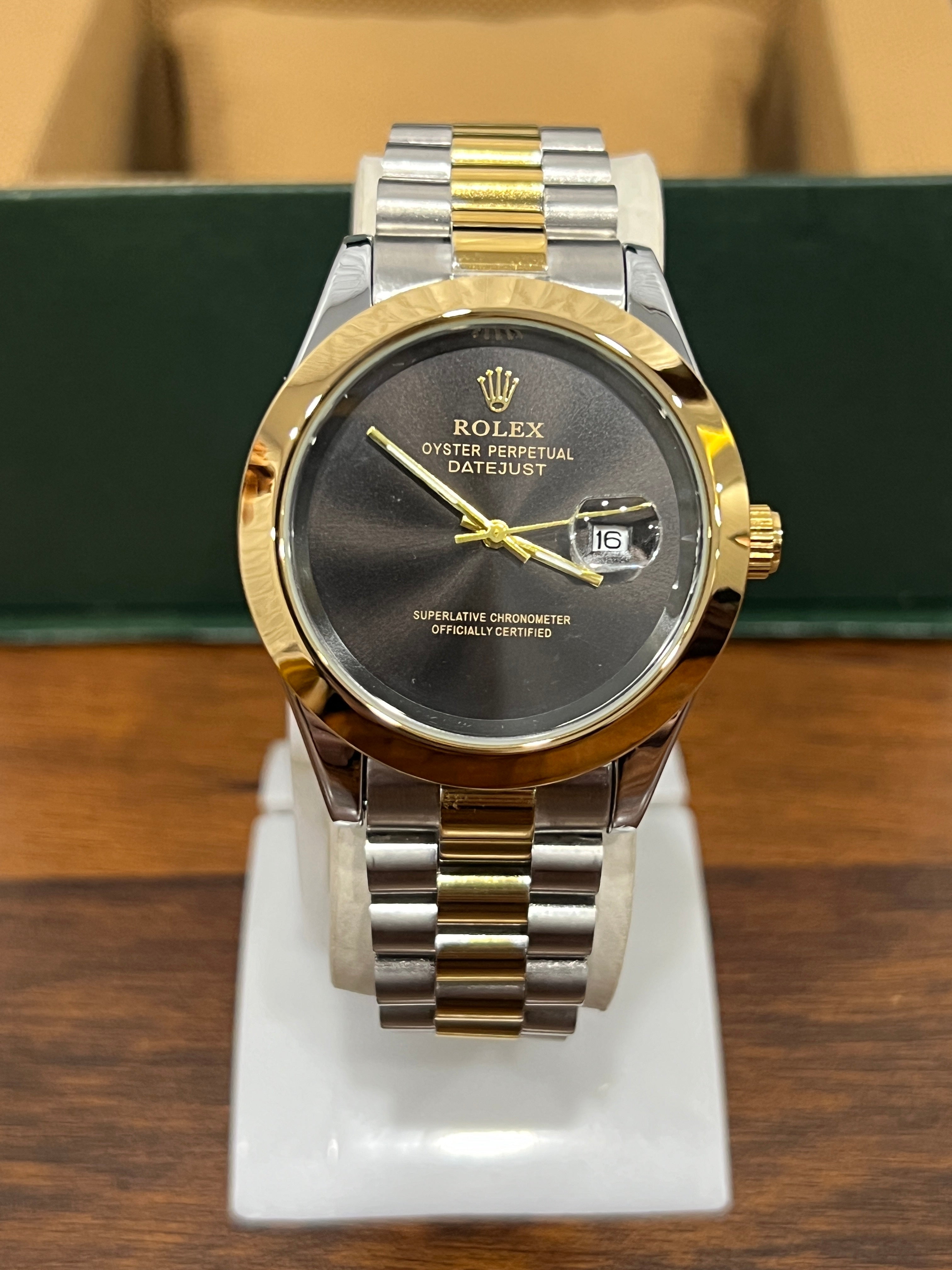 RLX Oyster Perpetual Black Dial Silver & Gold Chain