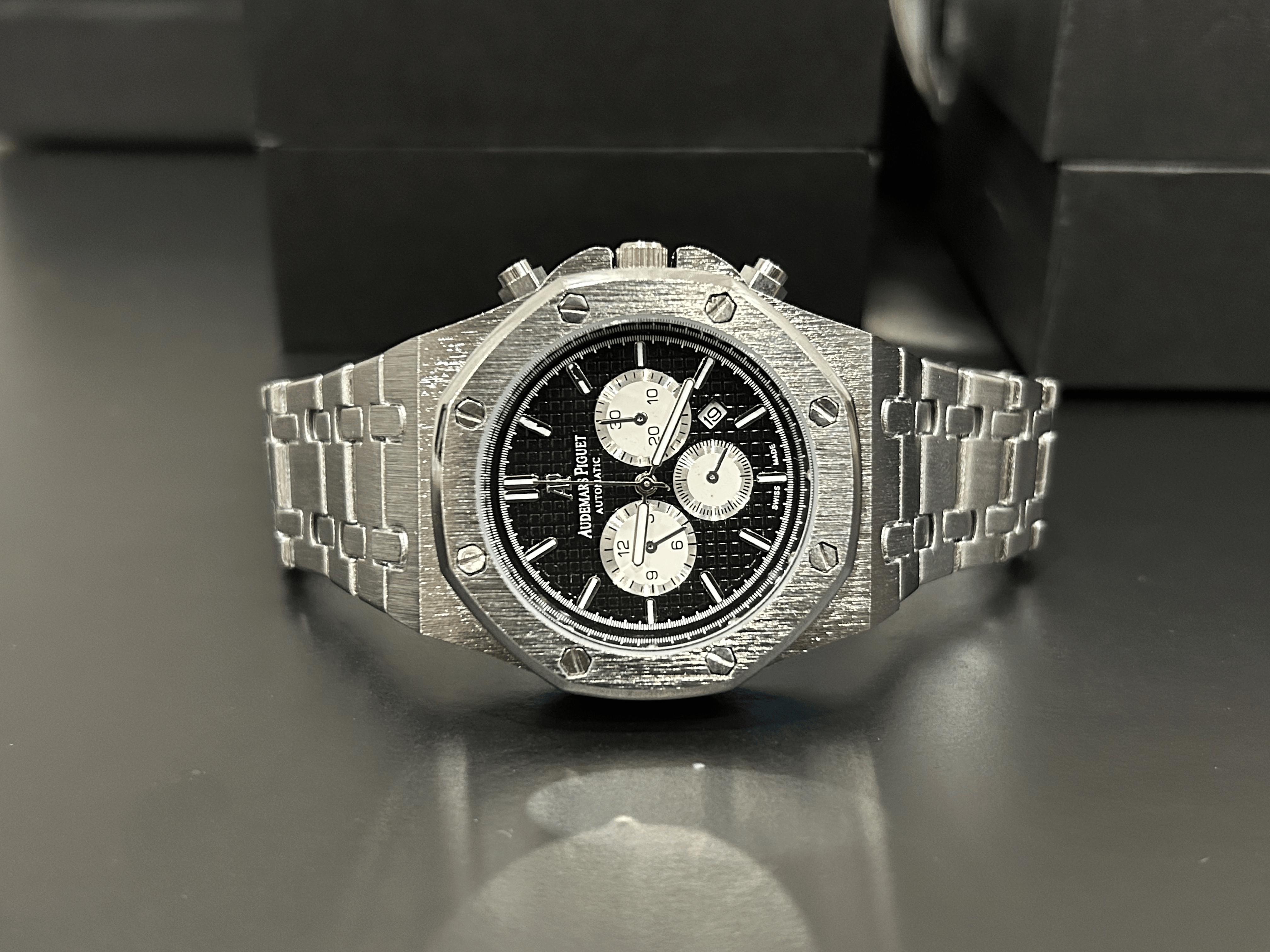 A.P Stainless Steel Silver Dial & Silver Chain