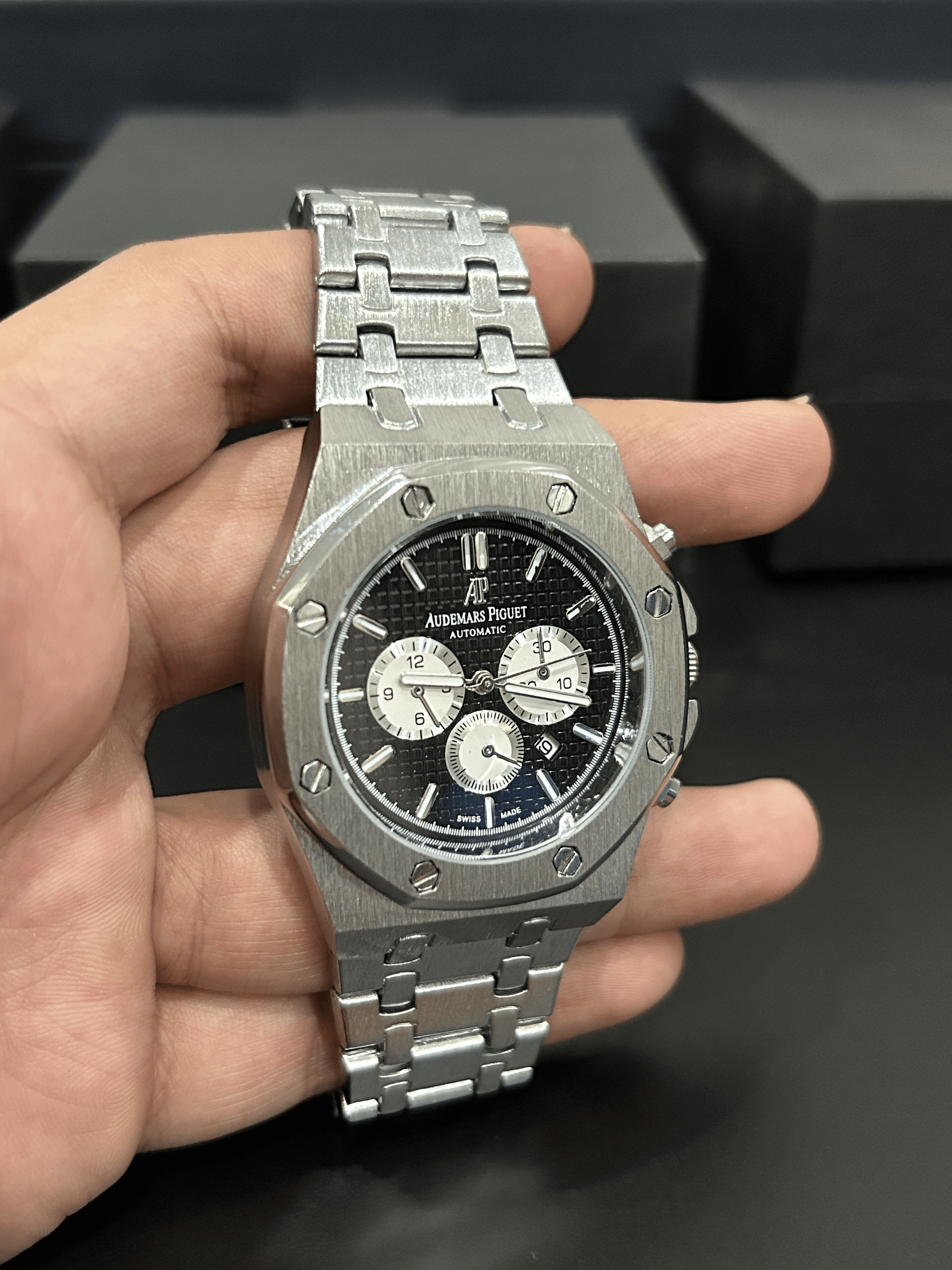A.P Stainless Steel Silver Dial & Silver Chain