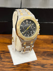 A.P Royal Oak Black Chrono - Silver & Gold Chain