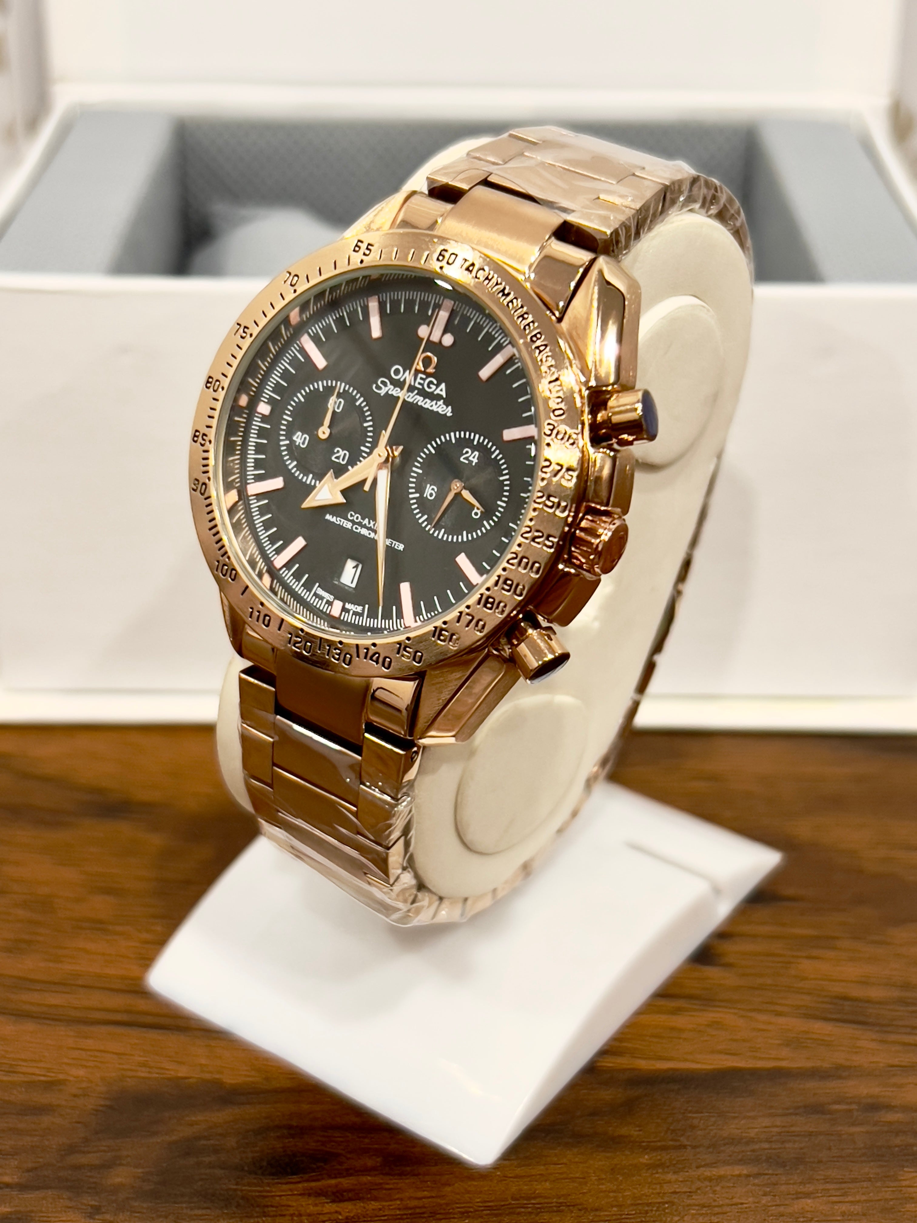 OMGA Speedmaster Black Dial Gold Chain