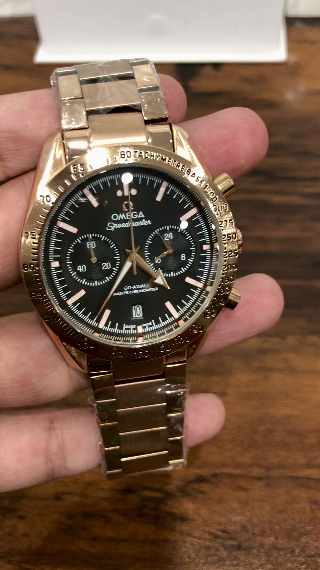 OMGA Speedmaster Black Dial Gold Chain